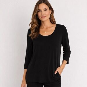 Travelers by Chico's Womens Top Sz 3 US XL Black Long Sleeve Tubic ScoopNeck